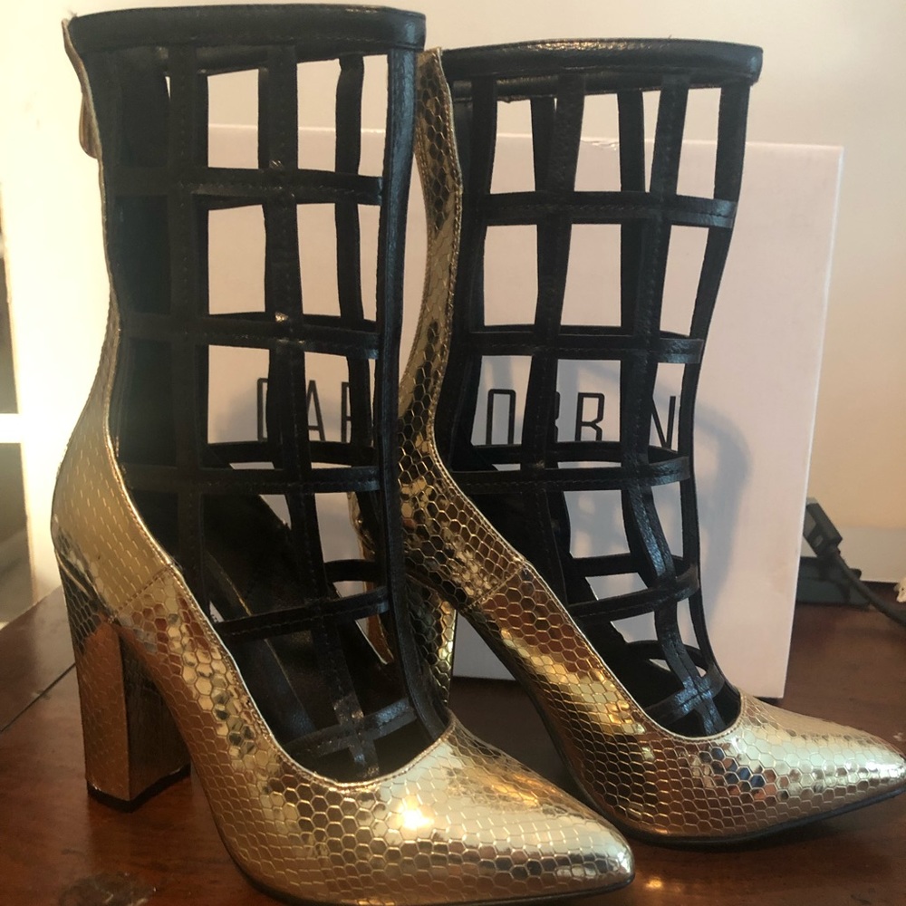 Cape Robbin Gold Caged Cutout Heels